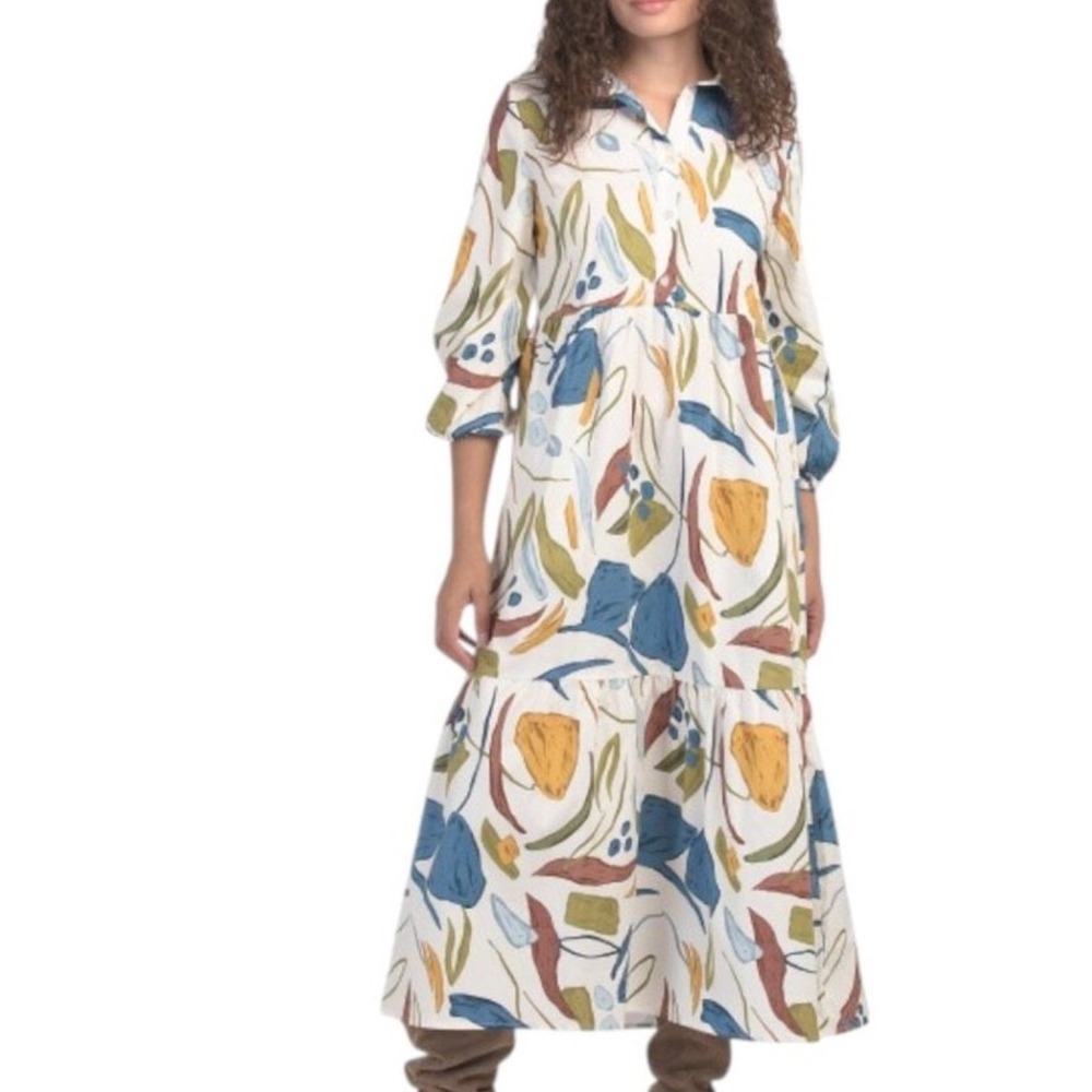 Rachel Zoe Abstract Print Midi Dress Shirt Dress Womens Casual - Picture 4 of 13
